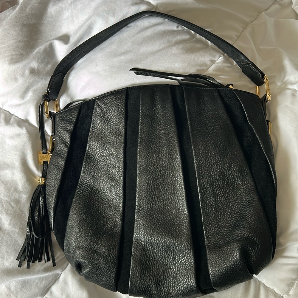Aimee Kestenberg Pebble Leather & Suede Black Shoulder Bag